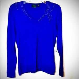 Tribal NWT Sapphire Blue Sweater with Beaded neckline - small retails @ $93